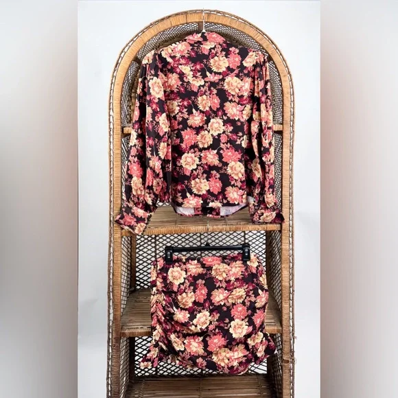 Free People Elodie Floral Two-Piece Set Retro Boho Top & Mini Skirt Size M NWT - Picture 5 of 8